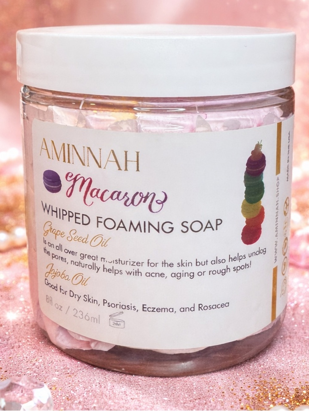 AMINNAH Macaron Whipped Foaming Soap Pink Bath Body Shea Jojoba Spa Gift
